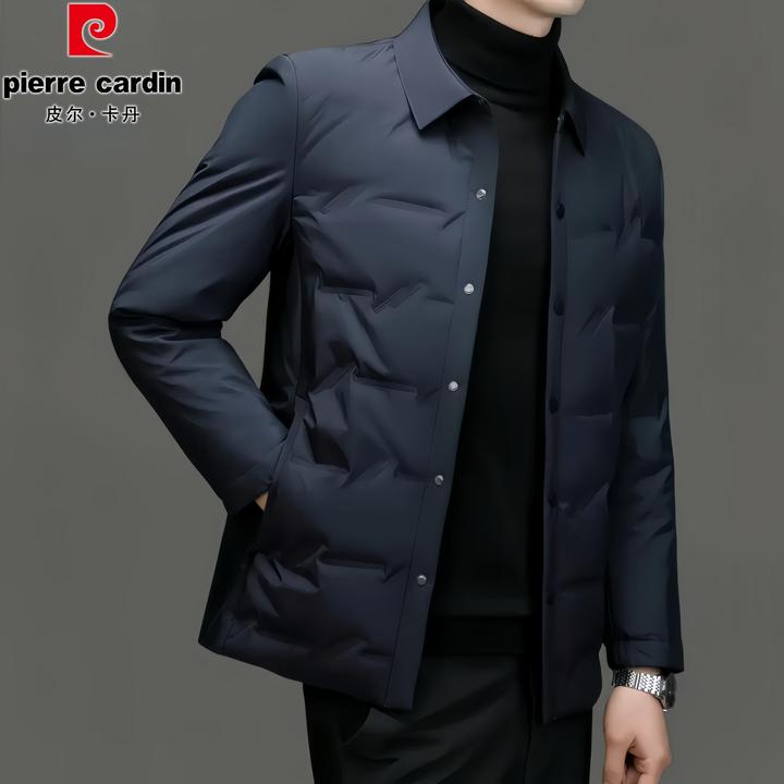 皮尔卡丹冬季新款男士衬衫领轻薄羽绒服商务休闲时尚夹克保暖外套