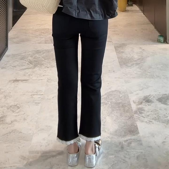 “小黑裤”2025春款高级感超高弹蕾丝拼接休闲裤LK2501722