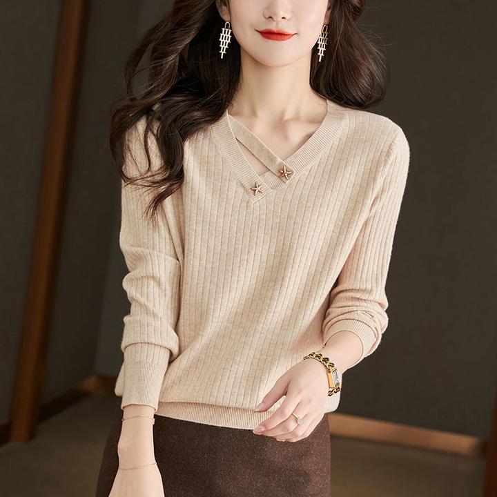 毛衣百搭洋气秋冬开衫外套女款毛衫爆款新款显瘦紫色V领针织衫