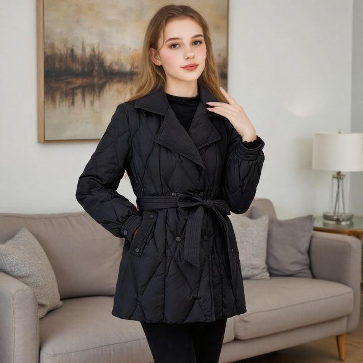 小个子收腰棉服中长款黑色显瘦西装领外套保暖加厚时尚女士工装冬