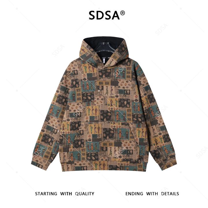 SDSA秋冬新款痞帅男装休闲趣味卡通印花连帽卫衣百搭宽松套头上衣