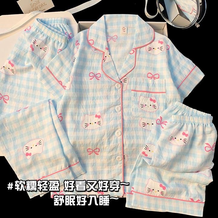 儿童睡衣女童夏季云朵棉2025新款甜美KT猫短袖小女孩中大童家居服