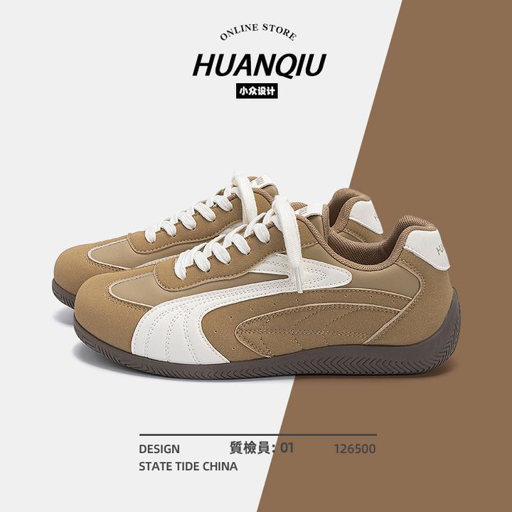 环球秋季卡其色时尚潮流运动休闲透气低帮小众男士薄底网面复古鞋