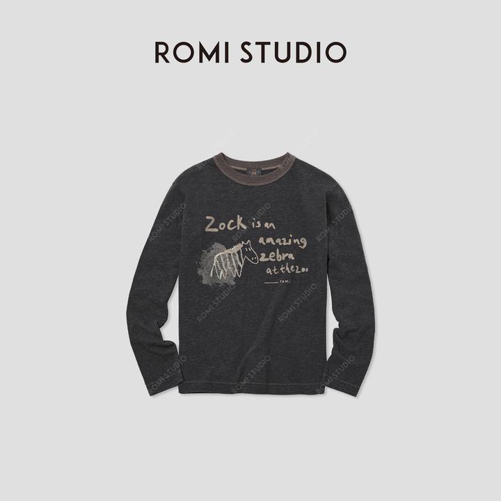 ROMI STUDIO“怀旧复古”全棉亲肤舒适印花圆领长袖T恤 RWCASU5516