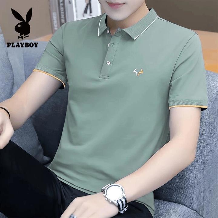 花花公子男士2024新款短袖简约POLO衫潮流休闲透气百搭翻领上衣服