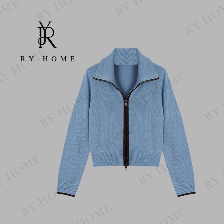 【容雨RYHOME】羊毛复古撞色翻领毛衣开衫253M3077