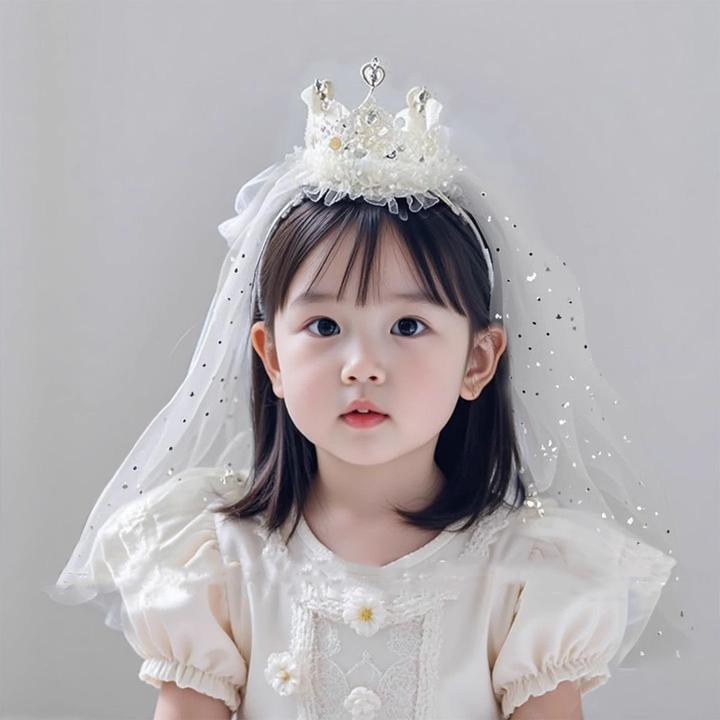 儿童头纱发箍皇冠网纱头饰女童生日头箍发卡宝宝公主周岁拍照发饰