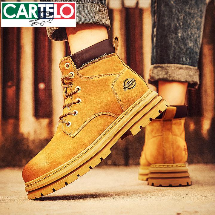 大黄靴男鞋2025新款冬季高帮鞋男士皮质加绒雪地工装靴男款马丁靴