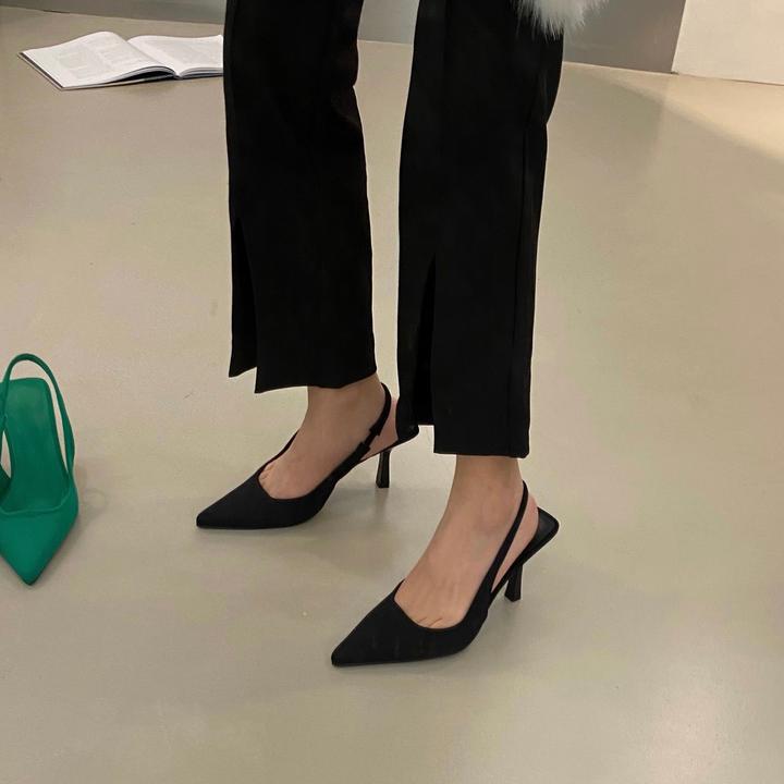 红色高跟小众设计后空单鞋2025年新款黑色尖头法式气质细跟女鞋子