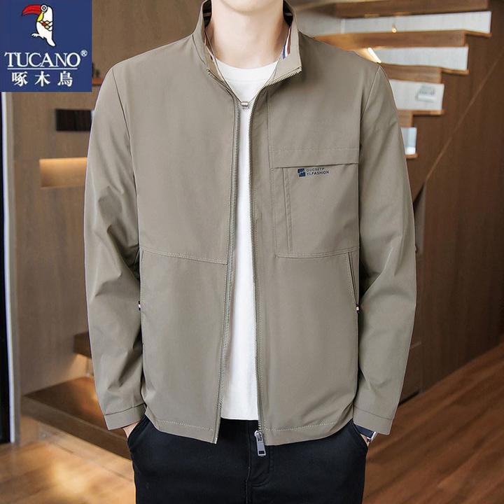 啄木鸟立领夹克男春秋季新款高端轻奢翻领休闲上衣中青年防风外套