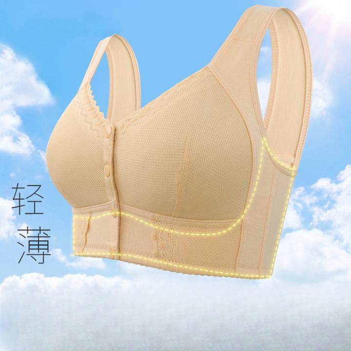 爆款软棉薄杯前扣中老年内衣女士蕾丝无钢圈背心式超大码文胸