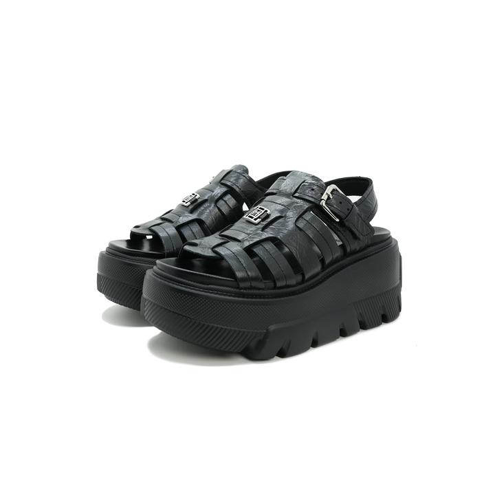 SIOIOIK/素卡25夏季新款厚底黑色休闲圆头罗马凉鞋跟高8.5公分