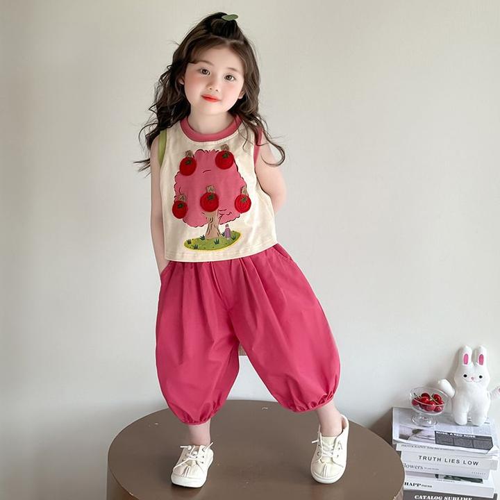 小女宝夏装甜美套装2025新款女童背心薄款两件套小朋友衣服潮牌