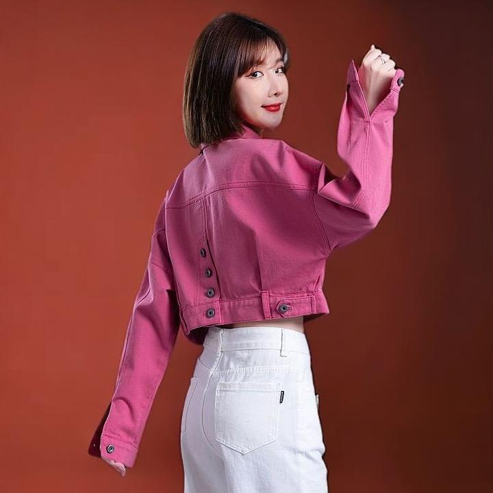 玫红色牛仔外套女春季2025新款宽松显瘦牛仔衣小个子短款上衣高腰