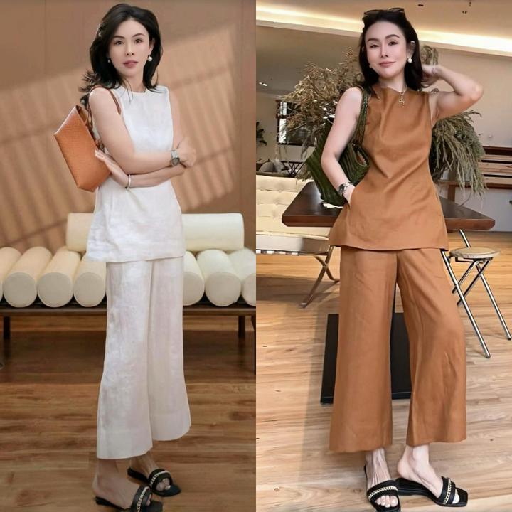 她他百伦夏装穿搭一整套女2025新款欧货时尚洋气休闲无袖上衣九分