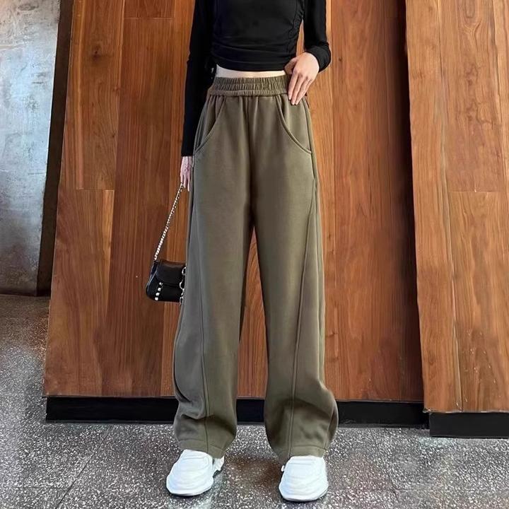 军绿卫裤女2025秋冬新款运动休闲宽松直筒香蕉裤高腰小个子阔腿裤