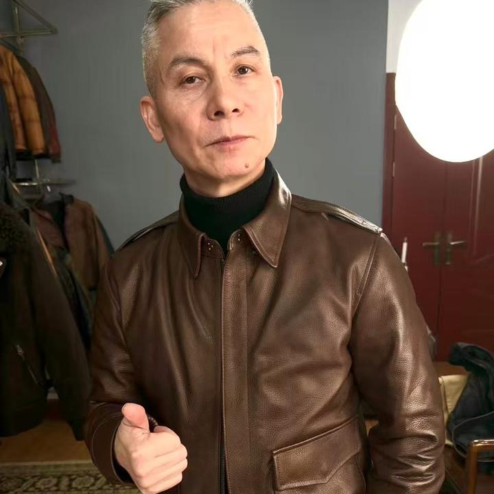 双色复古阿美咔叽鹅绒内胆经典A2头层牛皮男士冬季新款保暖防风