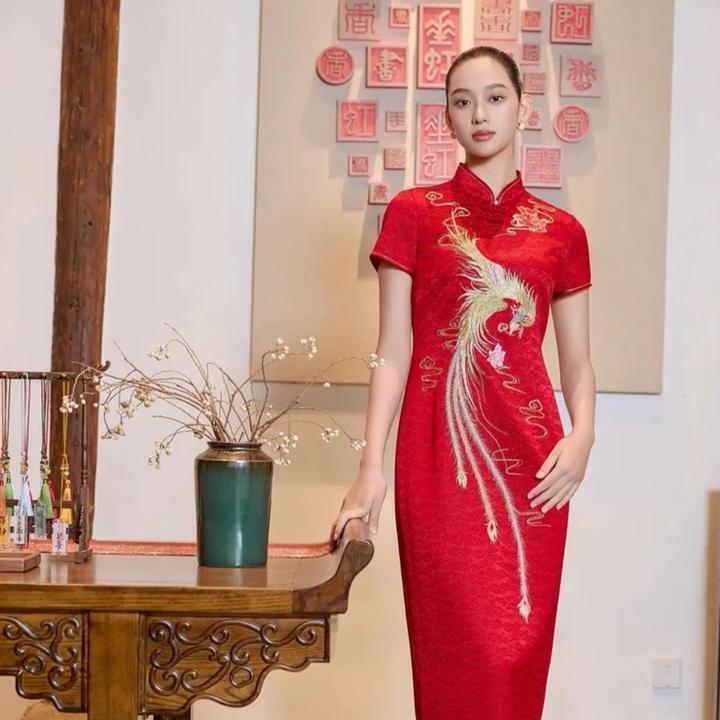 170262朱紫褕婚庆敬酒服华丽隆重喜妈妈礼服婚礼红色婚庆礼服高端