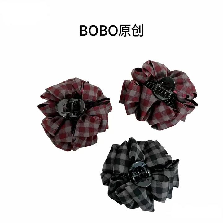 韩系格子云朵泡泡抓夹气质百搭韩系鲨鱼抓夹