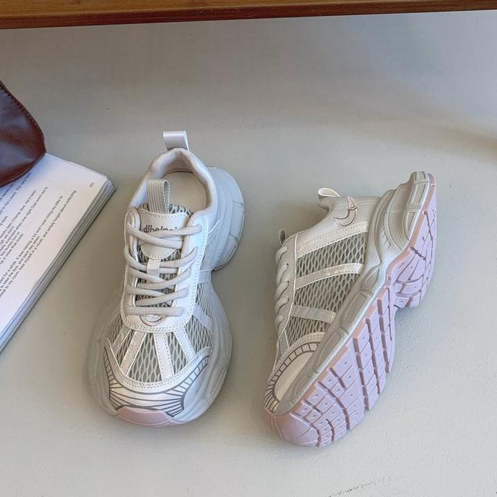 厚底网纱老爹鞋女夏季薄款2025新款透气增高显脚小松糕学生运动鞋