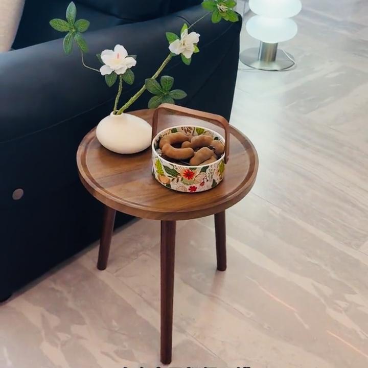 美式圆形沙发移动角几床边小桌子茶几桌子可移动边几桌复古