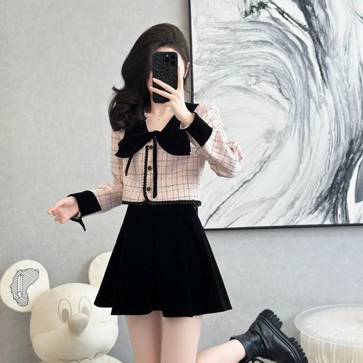 少女风法式轻职风休闲风时尚套装高腰秋冬小香风