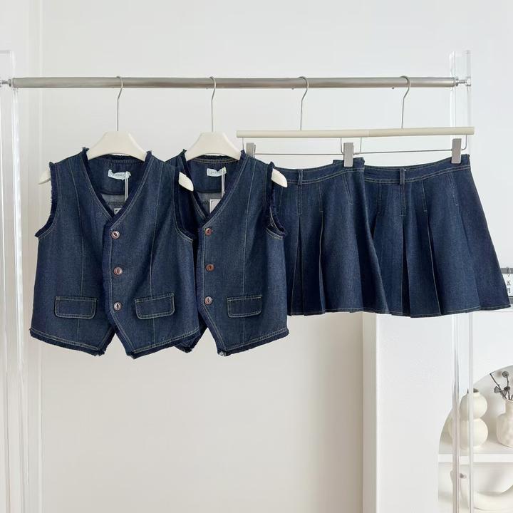 巨好看的牛仔套装裙女夏季小个子一整套穿搭马甲配a字短裙两件套