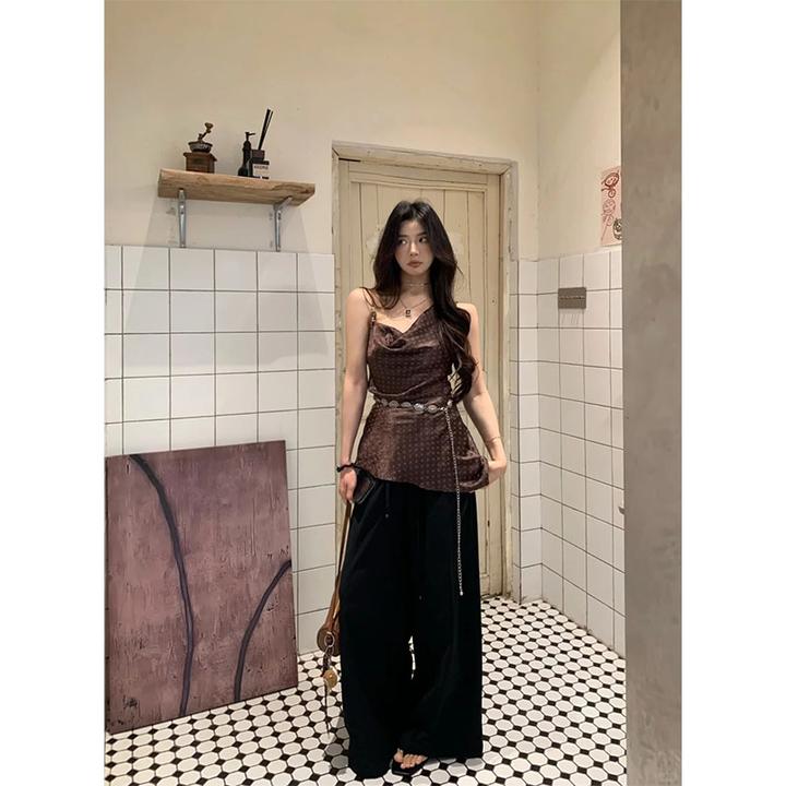 2025春夏季新款修身显瘦气质时尚设计感波点吊带上衣休闲宽松长裤