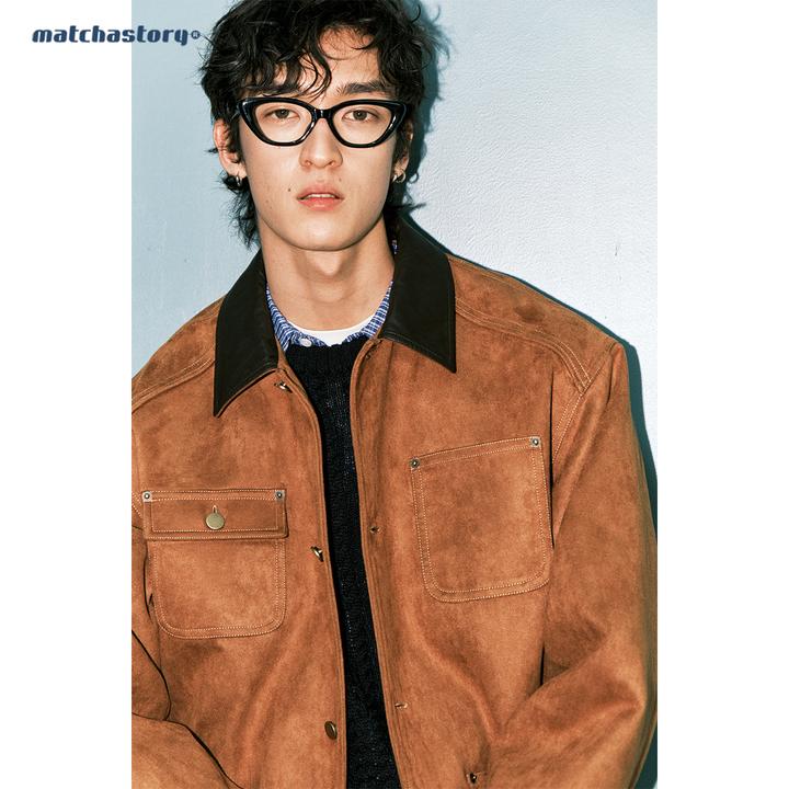 多口袋仿麂皮工装春秋款外套美式复古翻领夹克男女秋冬M25661793