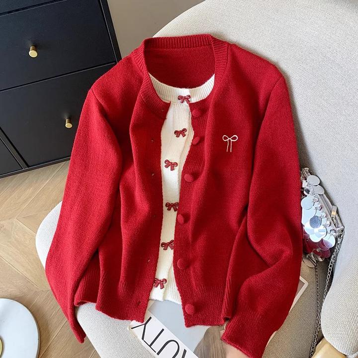 秋冬季圣诞跨年穿搭简约甜美气质假两件针织开衫外套