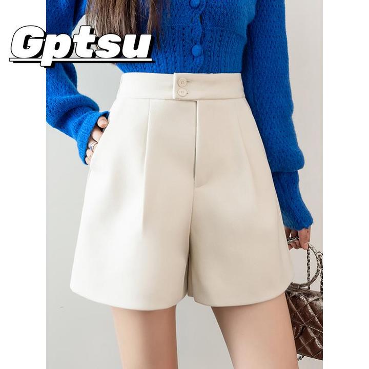 GPTSu毛呢短裤冬季新款2025爆款休闲裤女潮秋冬外穿小个子靴子裤