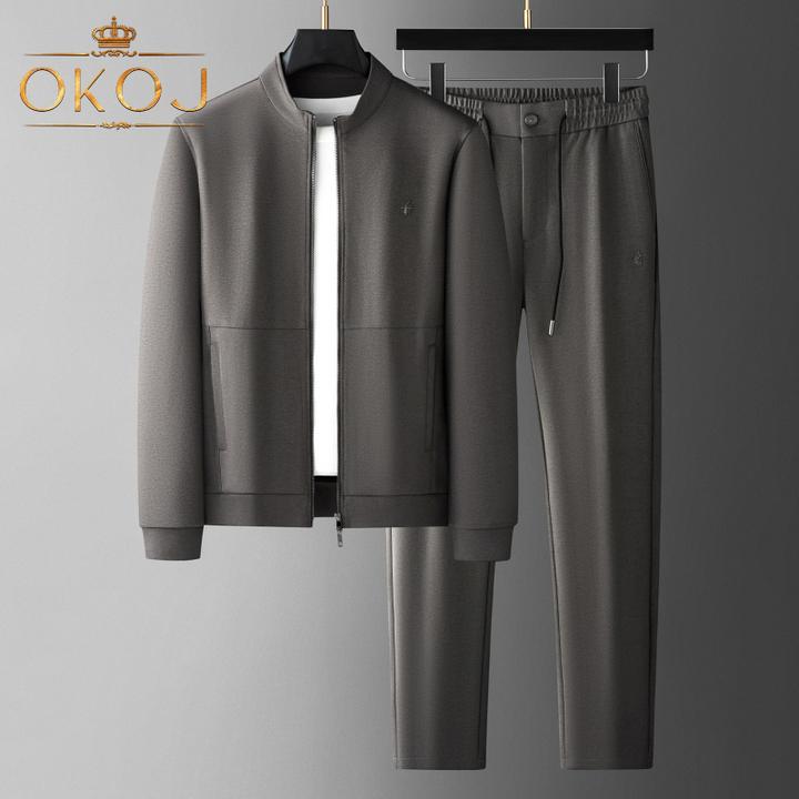 OKOJ运动套装男士轻奢时尚立领开衫秋季新款户外休闲跑步两件套