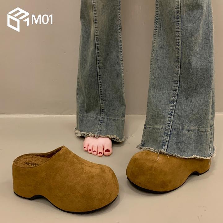 M01包头厚底增高勃肯鞋半拖女秋冬外穿新款穆勒一脚蹬加绒棉拖鞋