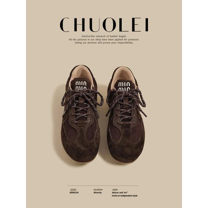 【官网小C&K旗舰店】2025秋季新款平底德训鞋女棕色显脚小超火运动