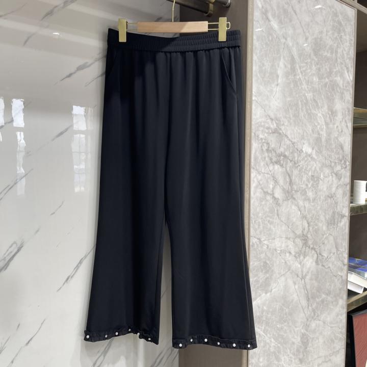 PWD33135【现货仅裤子】夏季薄款显瘦裤脚钉珠松紧腰微喇裤【裤长88】