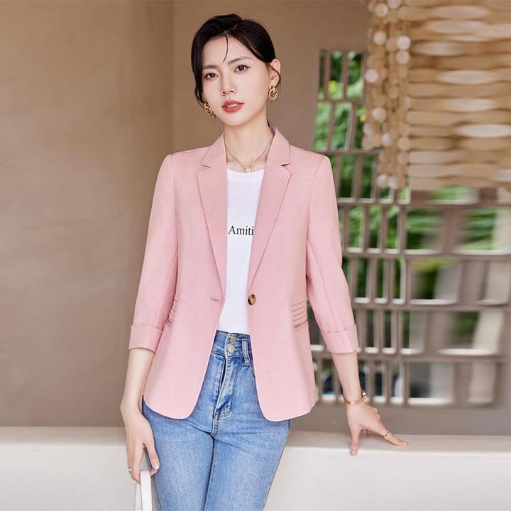 法芬图休闲小西装外套女春秋2025新款小个子上衣炸街七分袖小西服