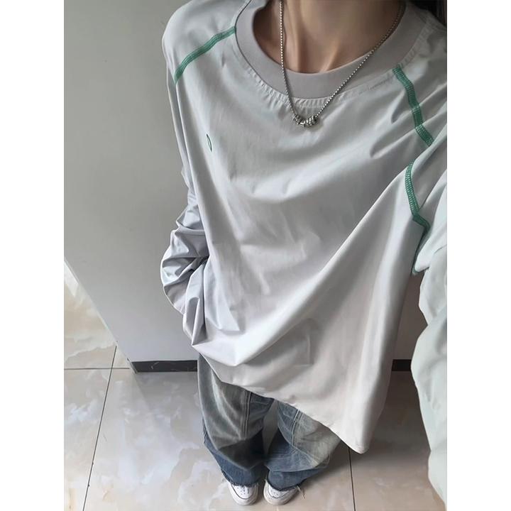 户外运动防晒长袖t恤男早秋穿搭骑行服春秋美式速干小领口打底衫