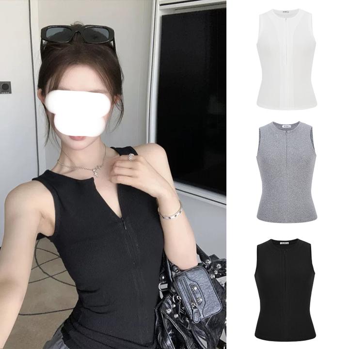 Moses Queen/魔西女王辣妹圆领拉链无袖吊带背心女夏时尚修身上衣