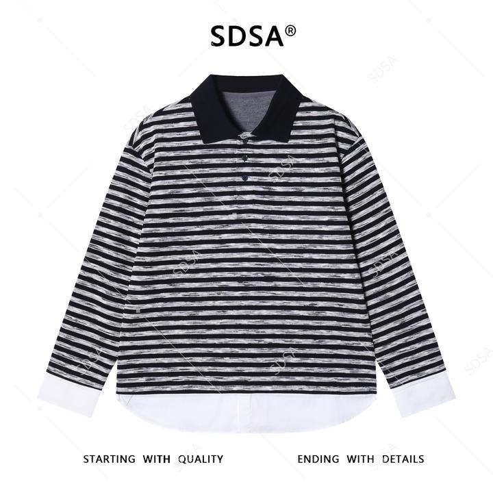 SDSA男士秋冬新款痞帅男装韩版撞色条纹polo衫拼接下摆设计百搭