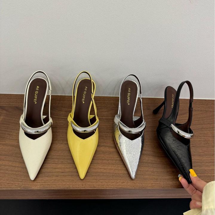 百搭83-2~高跟法式包头凉鞋仙女鞋子2025年新款气质尖头银色单鞋