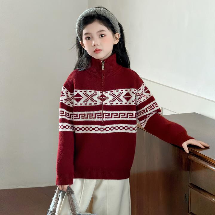 女童高领毛衣秋冬2025新款中大童洋气加厚网红时尚儿童立领针织衫