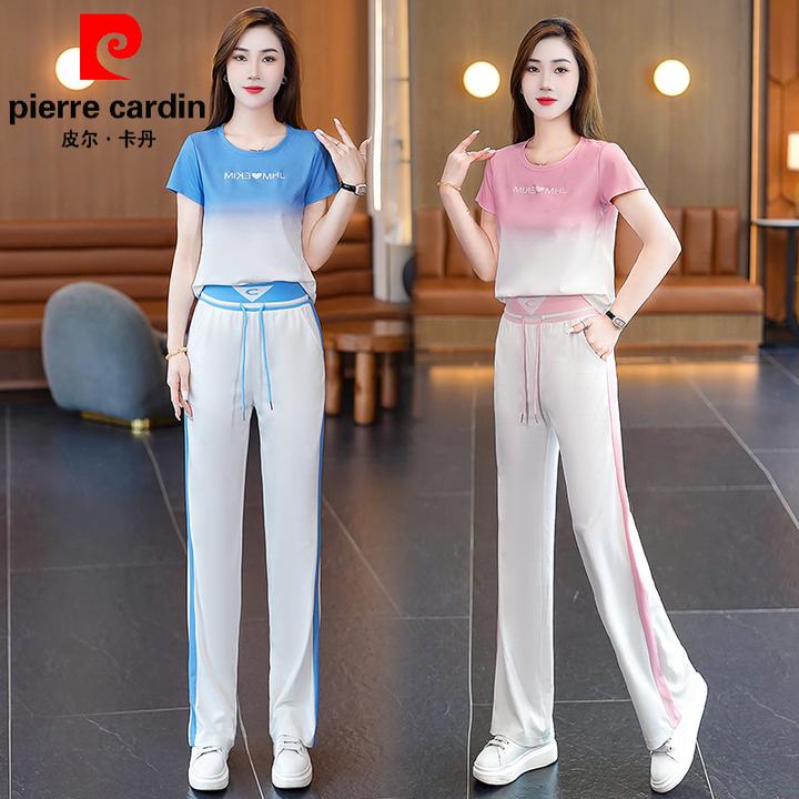皮尔卡丹120-140斤微胖运动服套装显瘦洋气时尚休闲夏季阔腿减龄