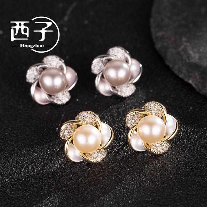 西子饰品镀18K【朝花夕拾耳钉】30岁-50岁上档次耳环气质款S925银针