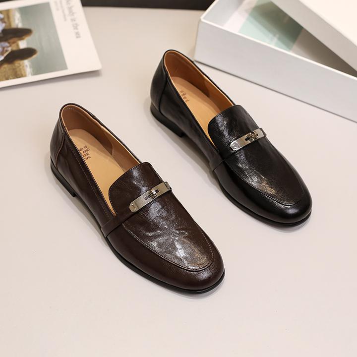 羊皮断码清仓真皮英伦风乐福鞋女2025新款复古质感单鞋平底小皮鞋