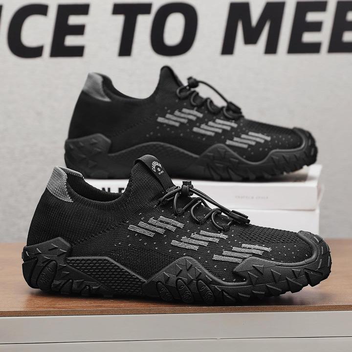 男鞋夏季飞织透气休闲袜子网面运动鞋一脚蹬懒人轻便黑色老爹潮鞋