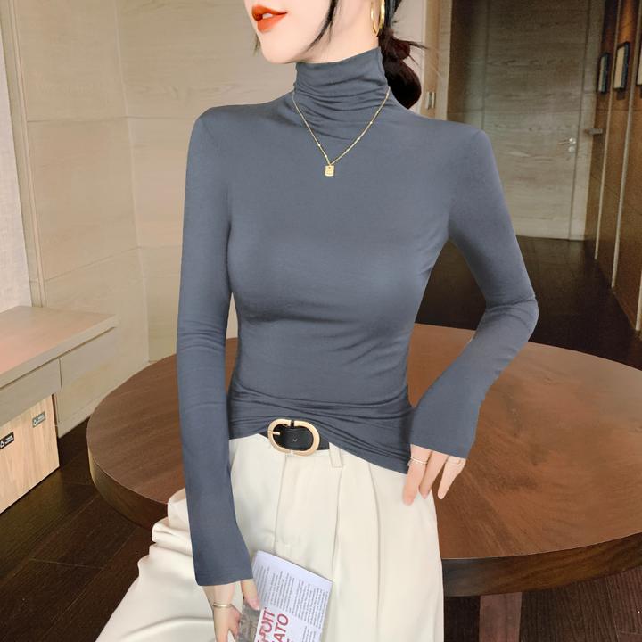 莫代尔高领打底衫女内搭秋冬新款修身长袖高级感洋气堆堆领上衣薄