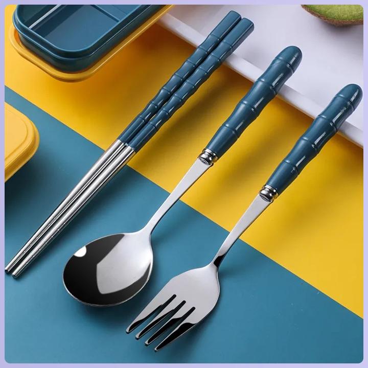 不锈钢家用筷子勺子套装高颜值碗筷勺子便携三件套高档精致餐具