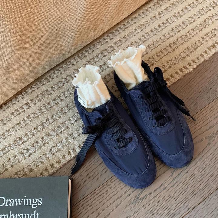 2025年春秋季新款韩版拼色系带正品休闲运动鞋百搭浅口平底德训鞋