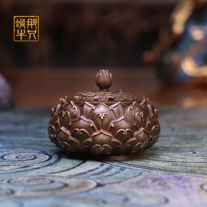 那只蜗牛 5#莲花莲瓣纹熏炉黄铜玄关办公室书房摆件礼品铜工艺品