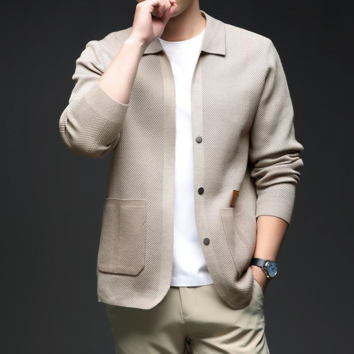 TUCANO/啄木鳥秋季男士开衫翻领长袖针织百搭休闲极简风Polo开衫